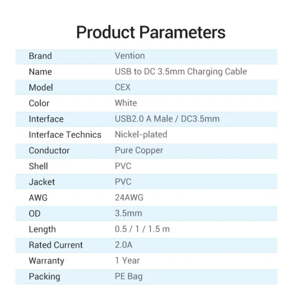 1919cf2859abc8c39bc6b49b309a4bc9 1M USB A to DC 3.5mm Power Cable