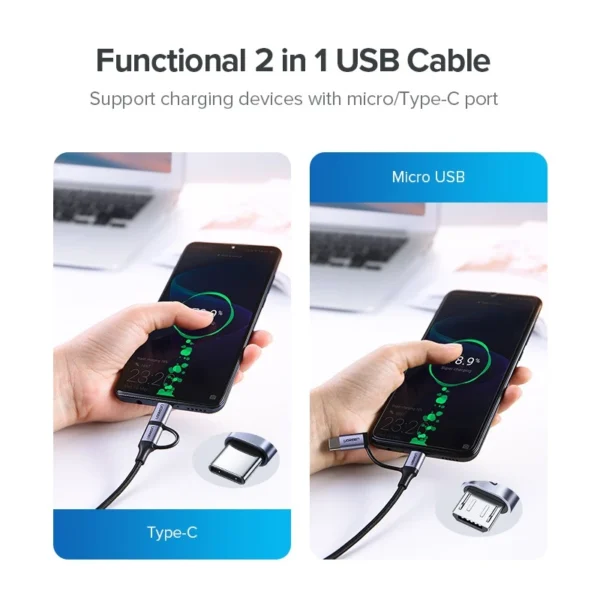 2 in 1 USB A to USB C & Micro USB Fast Charging Cable