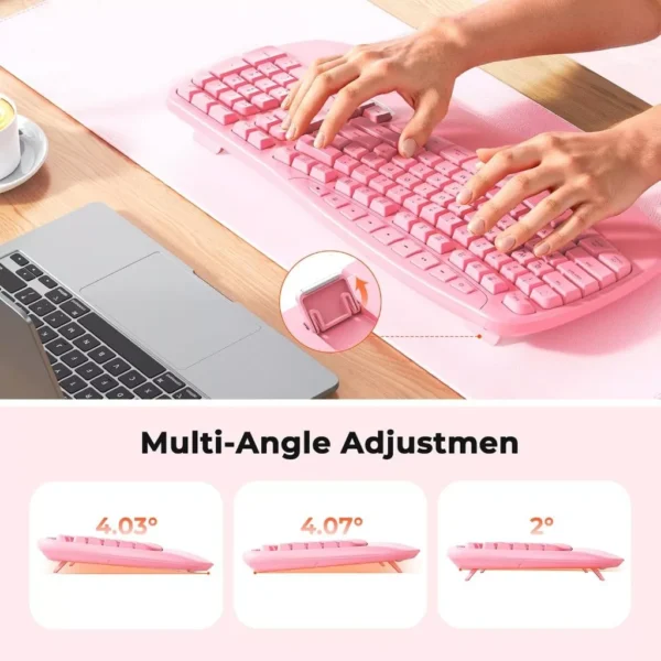Pink Ergonomic Wireless Keyboard with Wrist Rest