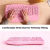 Pink Ergonomic Wireless Keyboard with Wrist Rest